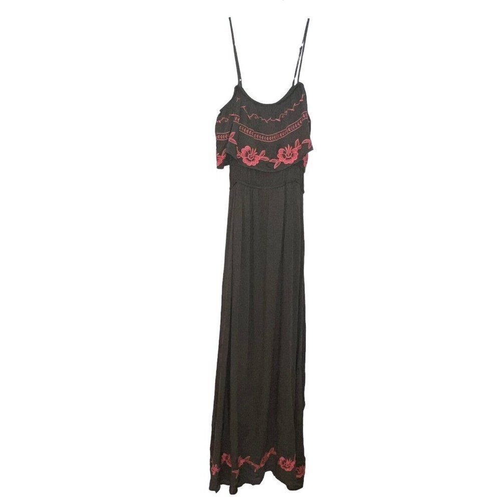 FRANCESCA'S MIAMI OLIVE GREEN CORAL EMBROIDERED MAXI OFF THE SHOULDER DRESS NEW